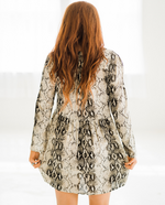 Load image into Gallery viewer, Snakeskin Babydoll Long Sleeve Dress
