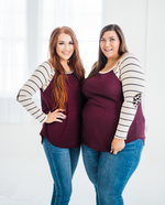 Load image into Gallery viewer, Burgundy Style Stripe Raglan Top
