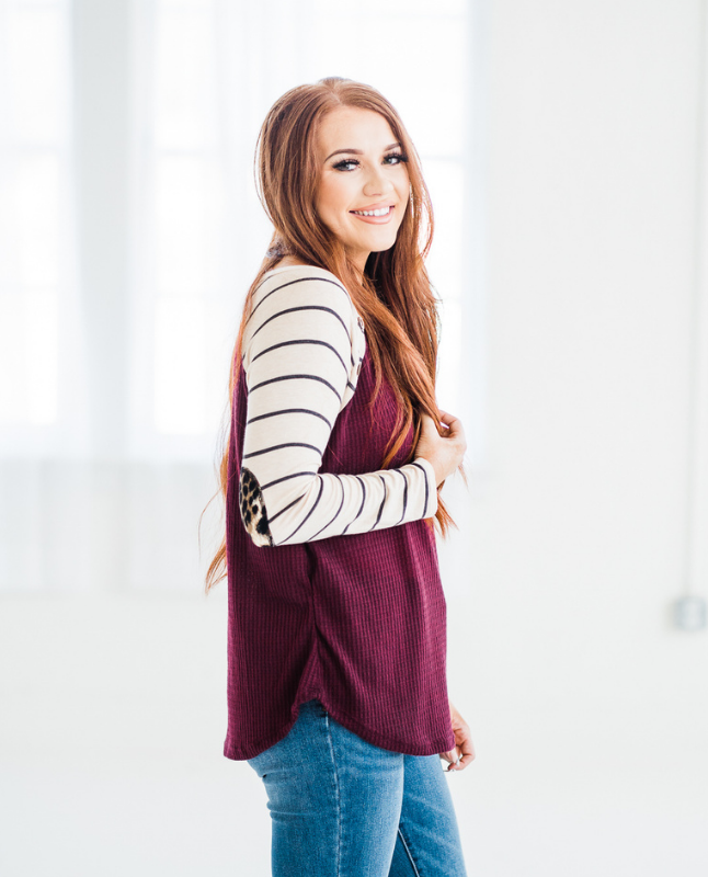 Burgundy Style Stripe Raglan Top