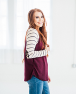 Load image into Gallery viewer, Burgundy Style Stripe Raglan Top
