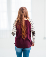 Load image into Gallery viewer, Burgundy Style Stripe Raglan Top
