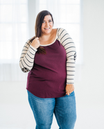 Load image into Gallery viewer, Burgundy Style Stripe Raglan Top
