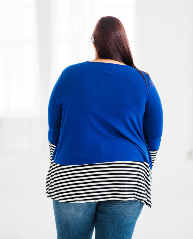 Long Sleeve Stripe & Solid Contrast Top