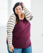 Load image into Gallery viewer, Burgundy Style Stripe Raglan Top
