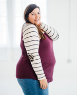 Load image into Gallery viewer, Burgundy Style Stripe Raglan Top
