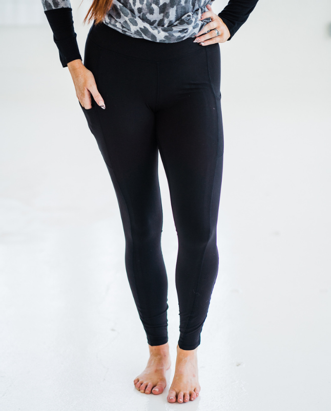 Full Length Wide Waistband Yoga Leggings - Black