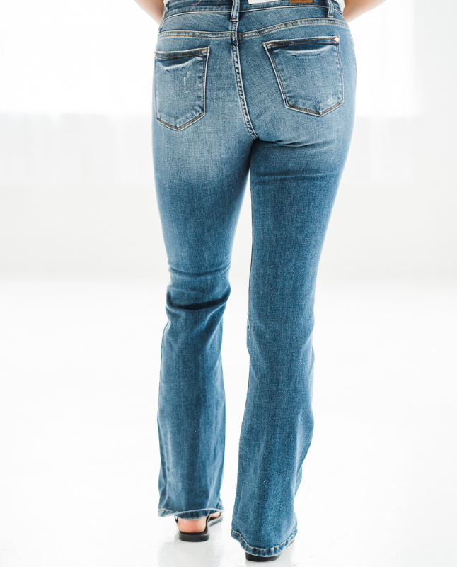 Judy Blue Bootcut Jeans - Whiskered Medium Wash