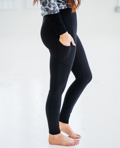 Full Length Wide Waistband Yoga Leggings - Black