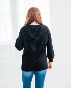 Black V Neck Sweater Hoodie