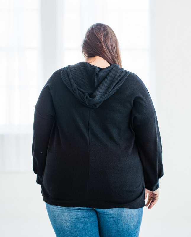 Black V Neck Sweater Hoodie